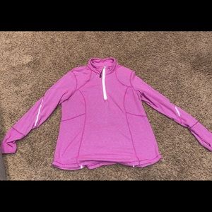 Pink and White Striped Quarter Zip Workout Jacket
